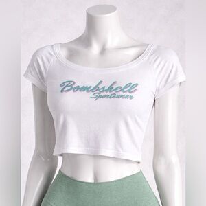 Bombshell Sportswear Star Power Tee White Off Shoulder Crop Top S